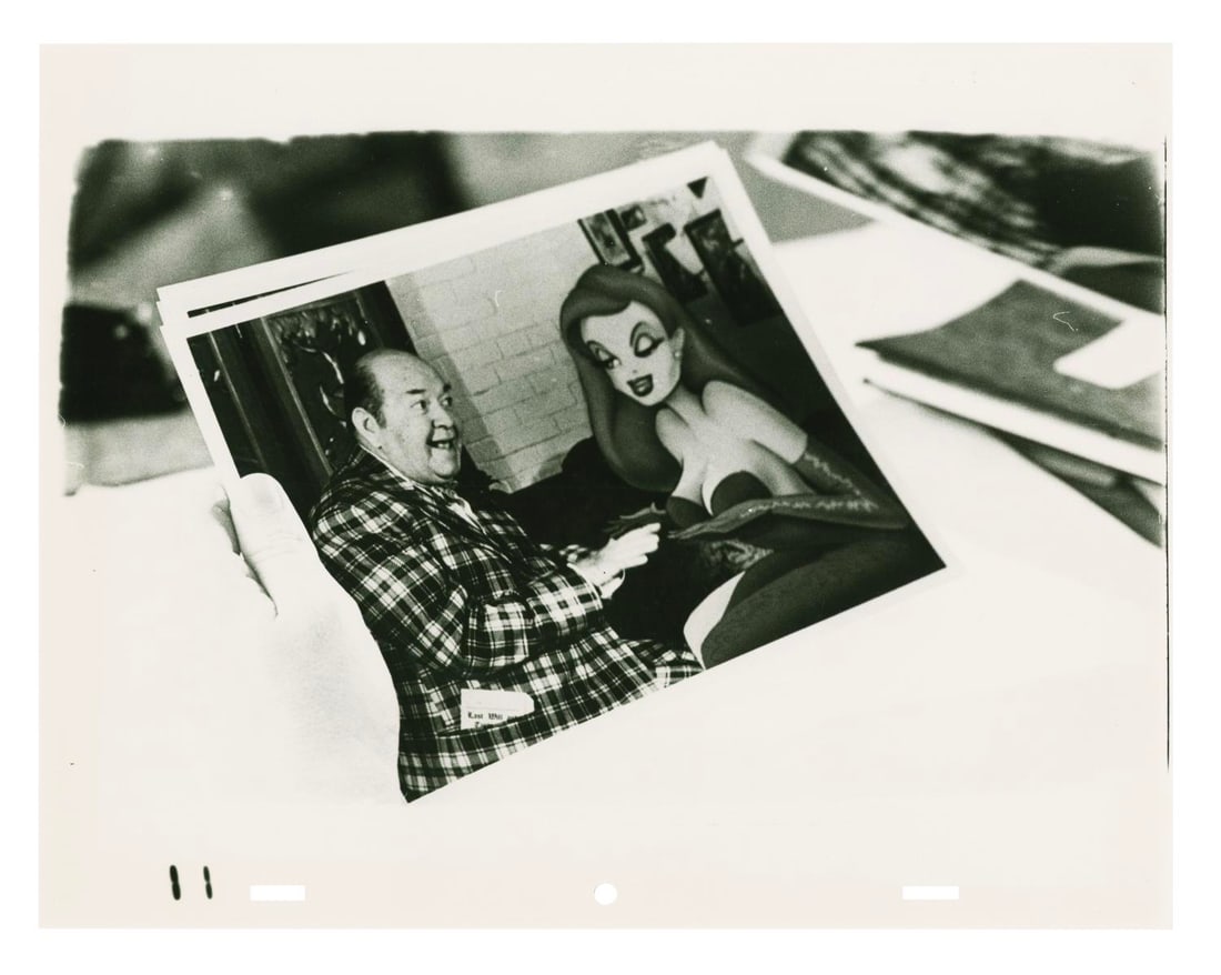 A "Roger Rabbit" Patty Cake Animation Test Photo.: (Touchstone Pictures, 1988) An original animation test photograph from the live-action and animated film "Who Framed Roger Rabbit." Featuring Jessica Rabbit playing patty cake with Marvin Acme, the