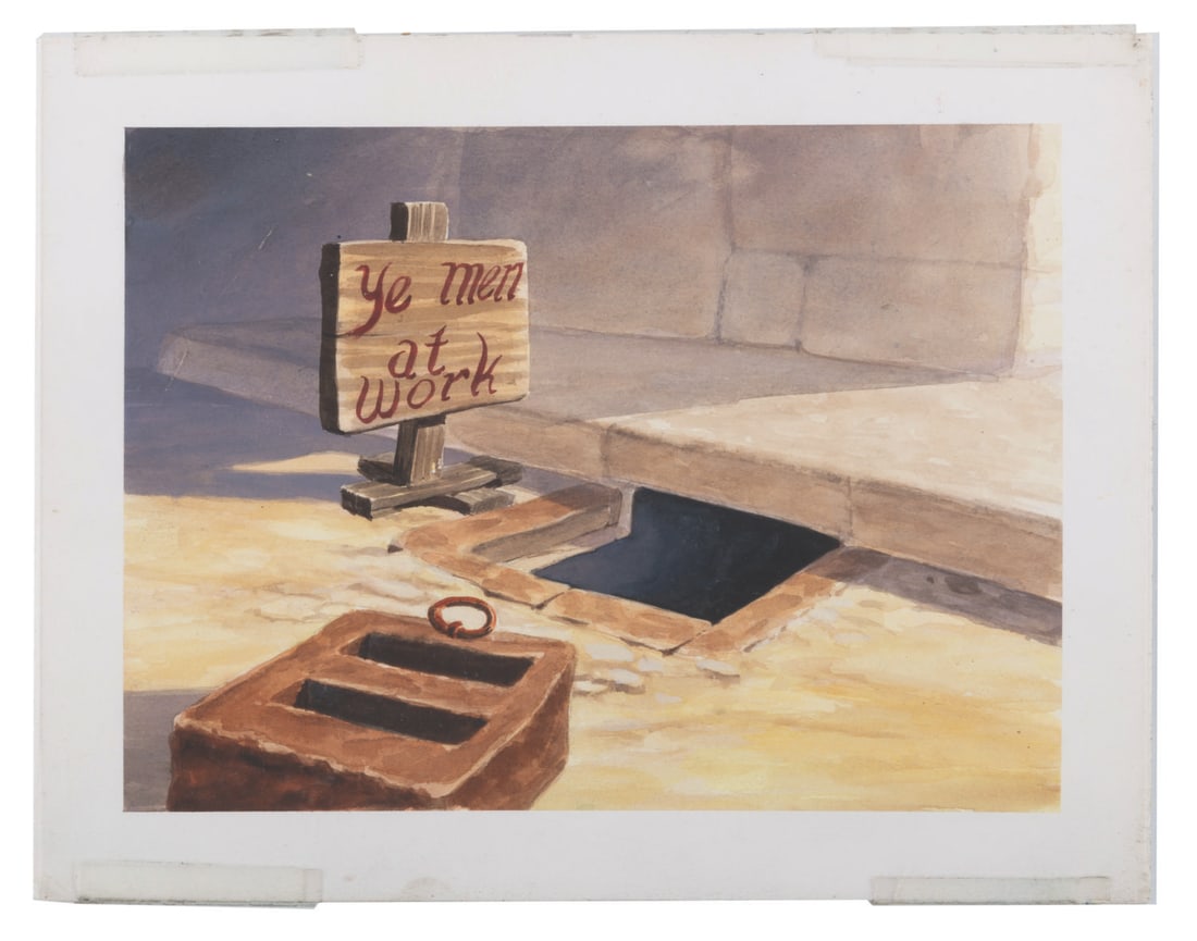 A "Prince and the Pauper" Background Color Key Painting.: (Disney, 1990) An original background color key painting from the Mickey Mouse theatrical short "The Prince and the Pauper." Color keys are preliminary paintings that establish the color palette,