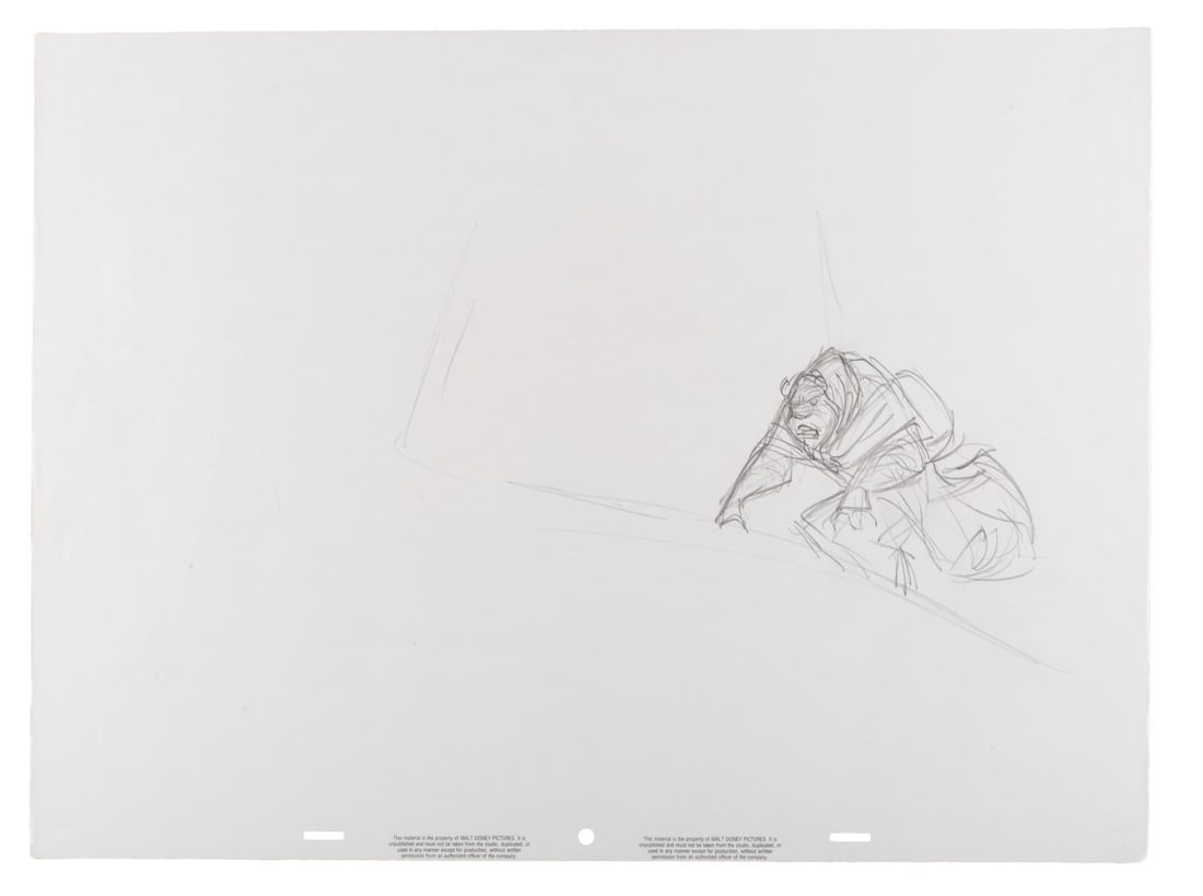A "Beauty and the Beast" Original Development Drawing.: (Disney, 1991) An original development drawing of the Beast from "Beauty and the Beast." Created by artist Mike Cedeno, this drawing from early in the production process depicts the Beast shortly