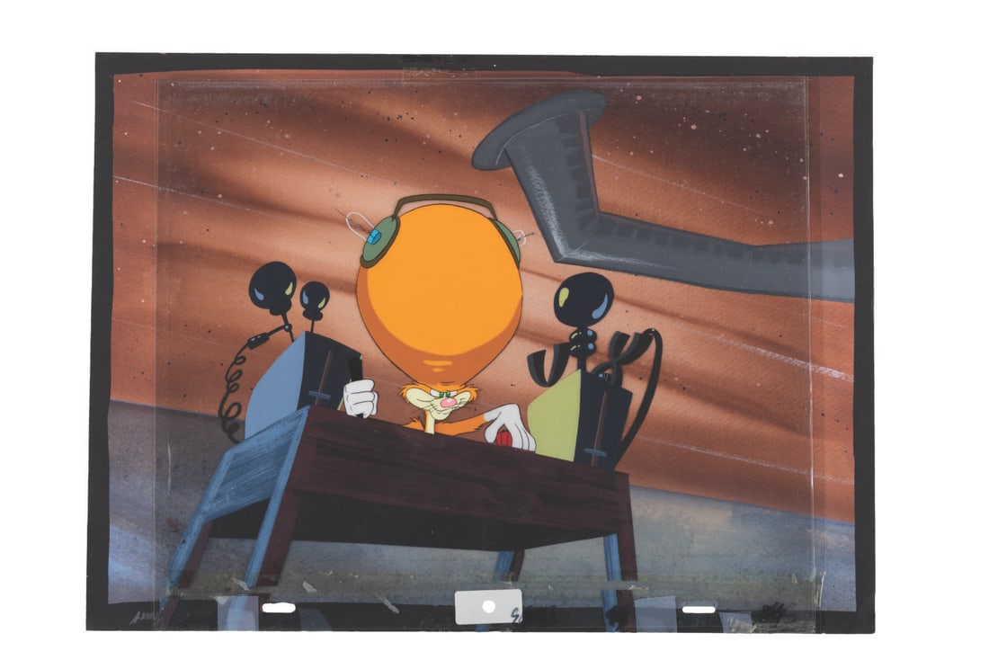 A "Shnookums and Meat" Production Cel and Matching Background.: (Disney, 1993) An original key matching production cel and background from the Shnookums and Meat segment of the television show "Marsupilami." Featuring Shnookums, these were created at the Studio