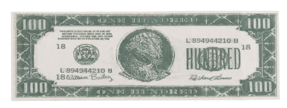 A "Dinosaurs" Prop $100 Bill.: (ABC, 1994) A prop $100 bill from the Jim Henson Productions television series "Dinosaurs." Bills such as this are seen in the episode "Earl's Big Jackpot," in which Earl Sinclair successfully sues hi
