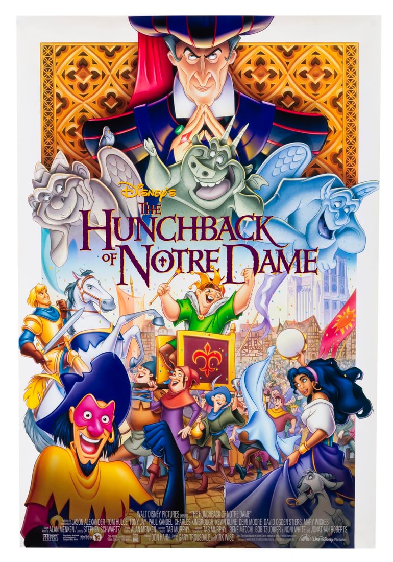 A "The Hunchback of Notre Dame" One-Sheet.: (Disney, 1996) A double-sided one-sheet for the original theatrical release of "The Hunchback of Notre Dame." Measuring 27" x 40", the poster is in good condition with light handling wear, a faint ver