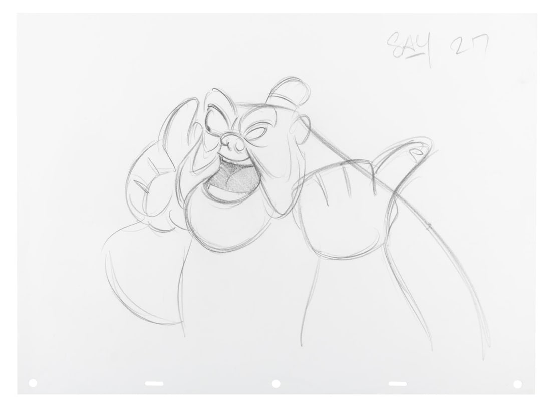 A "Mulan" Original Production Drawing.: (Disney, 1998) An original production drawing from Walt Disney's "Mulan" of Yao, memorably voiced by Harvey Fierstein. With an image size of 9" x 13" on 12.5" x 17" animation paper, the graphite drawi