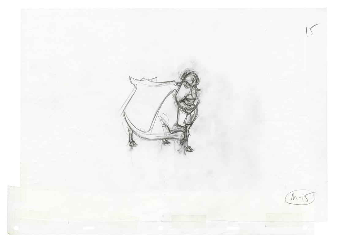 A "Home on the Range" Maggie Production Drawing.: (Disney, 2004) An original production drawing of Maggie from "Home on the Range." Maggie has an image size of 4.5" x 4.5" on 12.5" x 17" animation paper. The graphite drawing is in very good condition