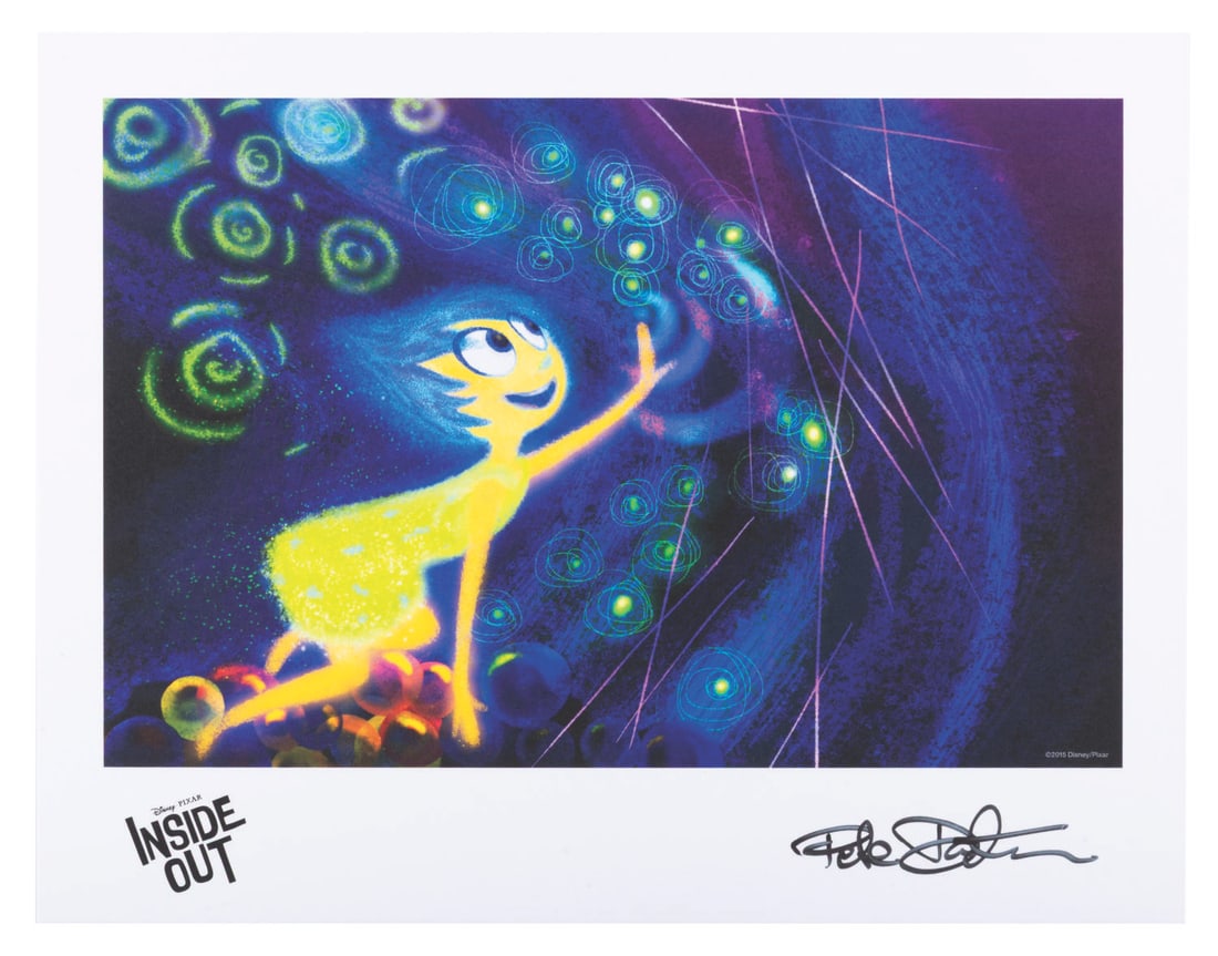 An "Inside Out" Art Print Signed by Director Pete Docter.: (Pixar, 2015) A print of Joy from "Inside Out" signed by director Pete Docter. Measuring 8" x 10", the signed print is in fine condition.