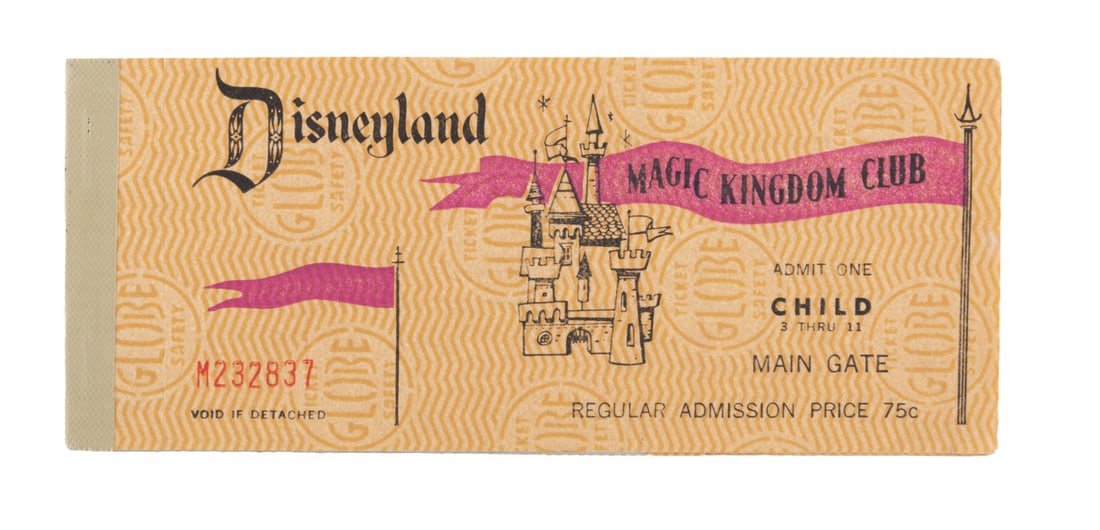 A Disneyland Magic Kingdom Club Child 10 Ticket Book.: (Disneyland, 1970s) A complete Magic Kingdom Club child ticket book. Included are the Main Gate ticket, Welcome tab, Great Moments with Mr. Lincoln ticket, and 10 tickets good for any "A" thru "E"
