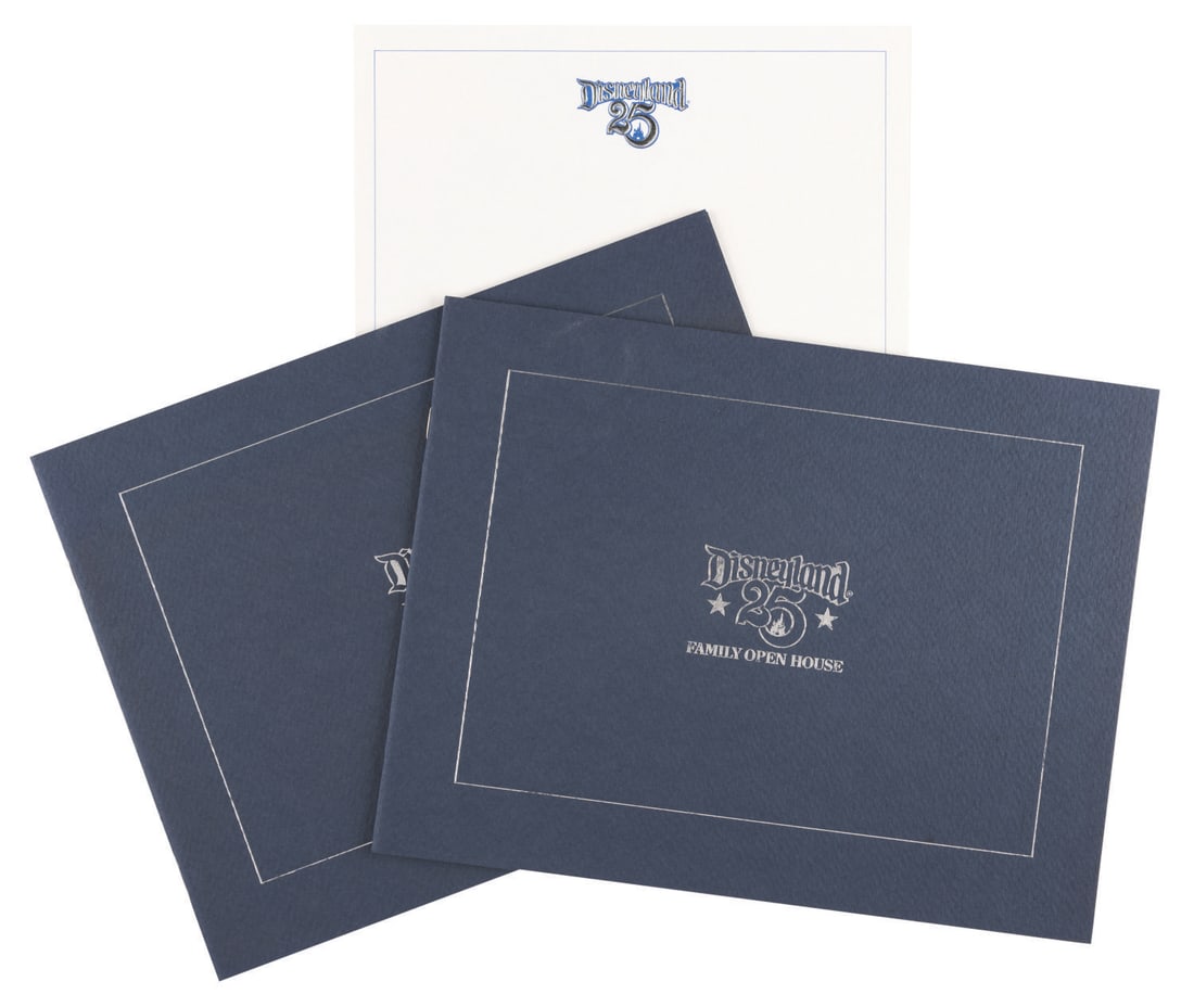 A Pair of Disneyland 25th Anniversary Open House Booklets and Stationery.: (Disneyland, 1980) A pair of booklets for the Family Open House event celebrating Disneyland's 25th anniversary. The event was meant to offer family members a "backstage glimpse of the 'magic' behind