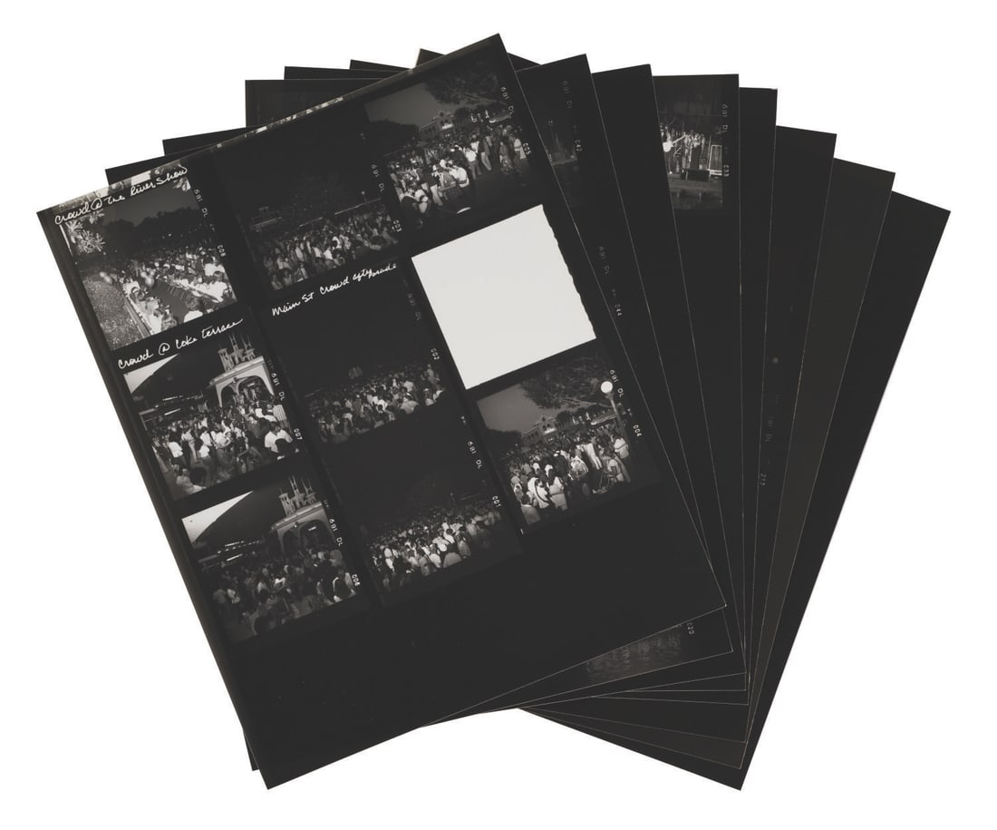 Disneyland 1981 Concert Contact Sheets.: (Disneyland, 1981) Eight Disneyland Entertainment Photo Proof Sheets documenting concerts at Disneyland in the summer of 1981. Artists include Kool and the Gang, Celia Cruz, Jose Feliciano, Leon