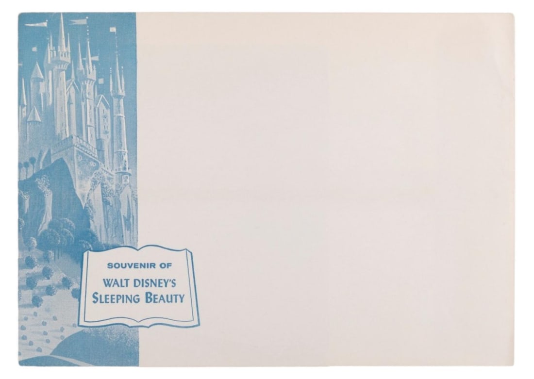 A Rare Sleeping Beauty Walk-Thru Guide Envelope.: (Disneyland, 1957) A rare envelope for the Sleeping Beauty Castle walk-thru souvenir booklet. Measuring 8" x 11.25", the envelope is in very good condition with light wear from age.