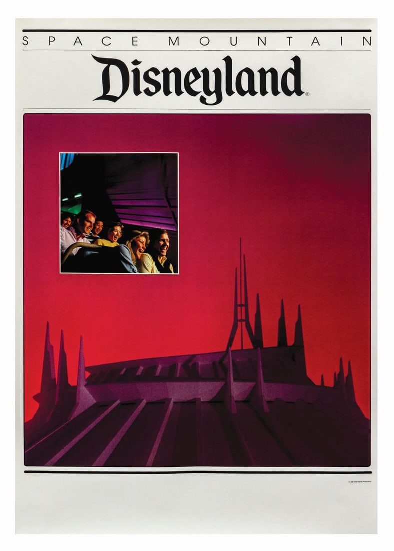A Space Mountain Disneyland Poster.: (Disneyland, 1982) A Disneyland souvenir Space Mountain poster from 1982. Measuring 19" x 29", the poster is in fine condition with minor edge wear.