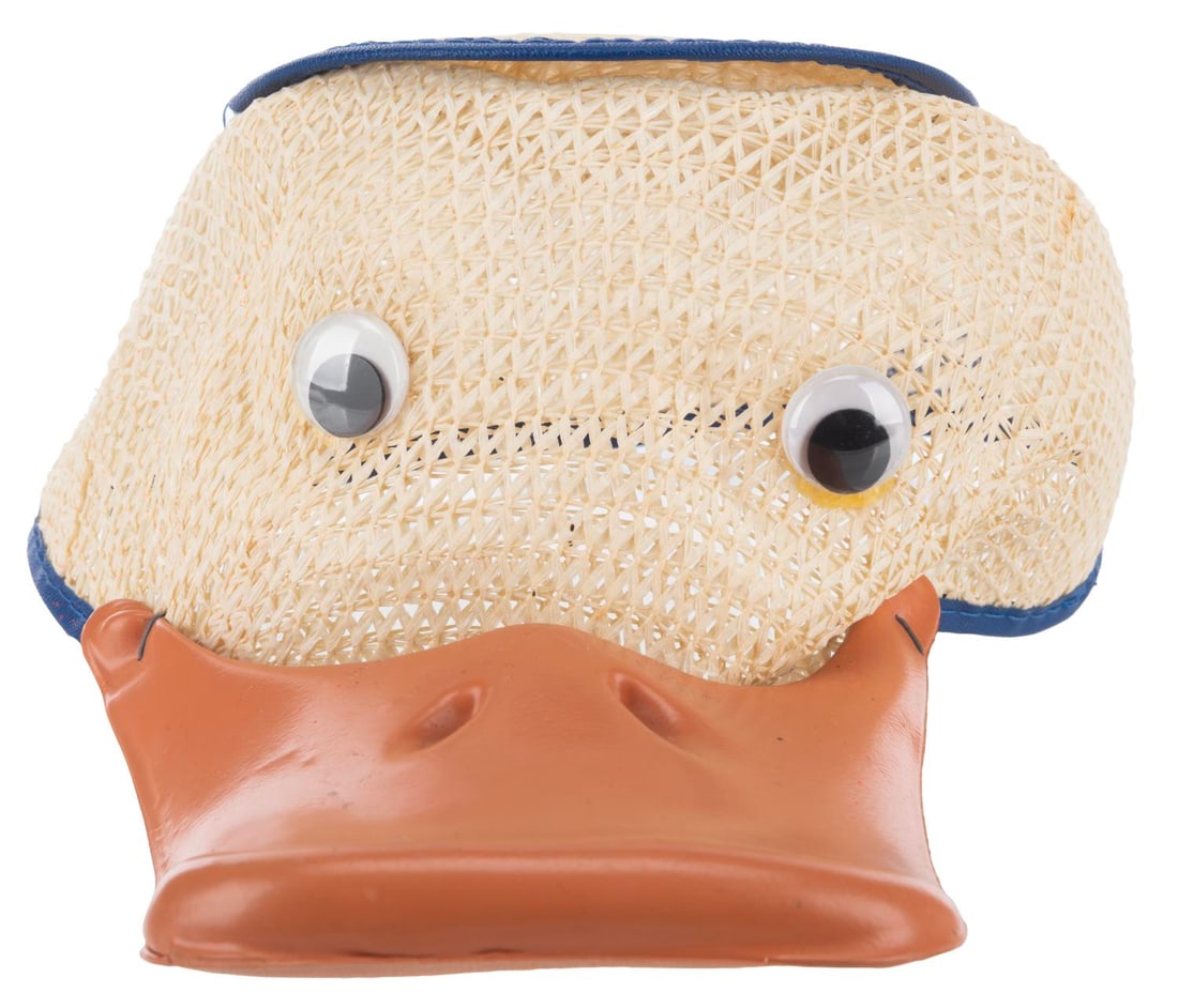 A Donald Duck Squeaker Hat and Button. - 2