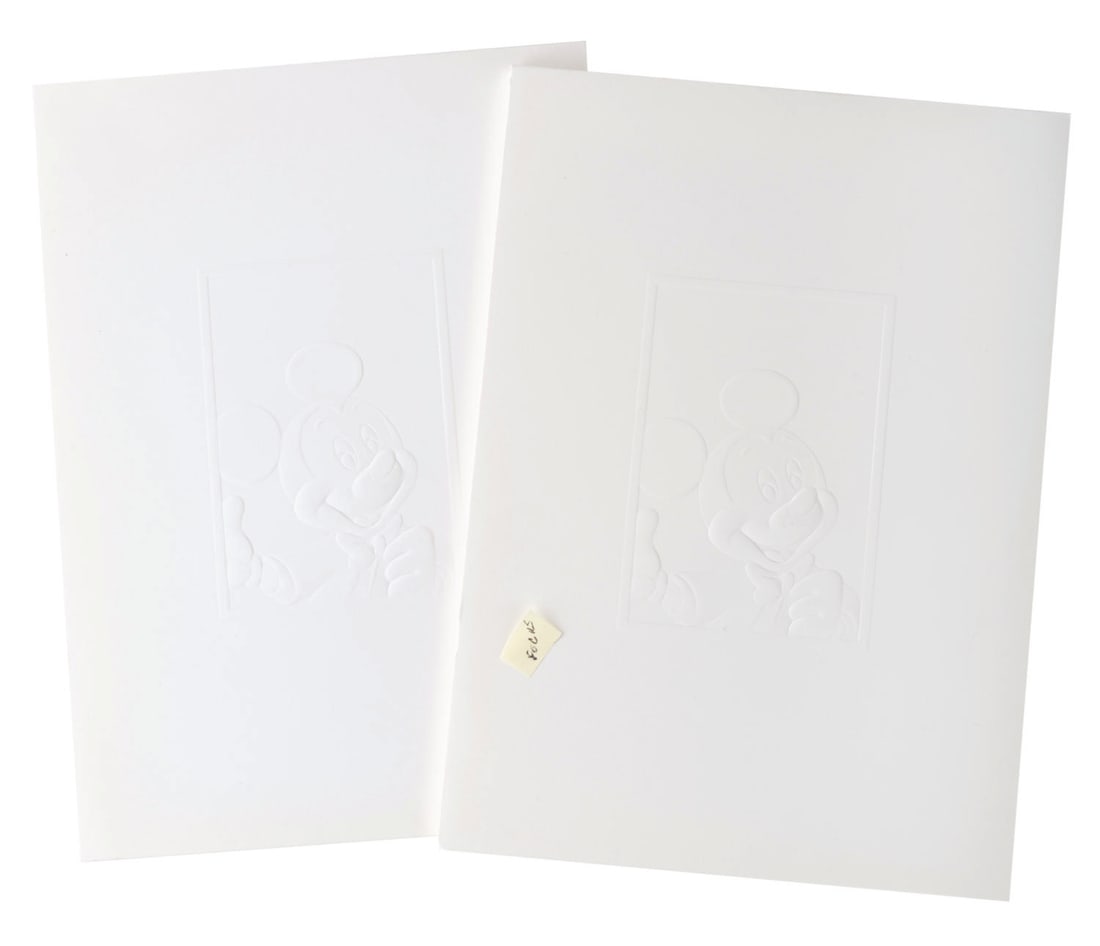 A Pair of Euro Disneyland Grand Opening Invitations.: (Euro Disney, 1992) Two invitations to the grand opening of Euro Disneyland Resort on April 10th thru 12th, 1992. The tri-fold heavy cardstock invitation features a 3-D relief of the Park's castle,