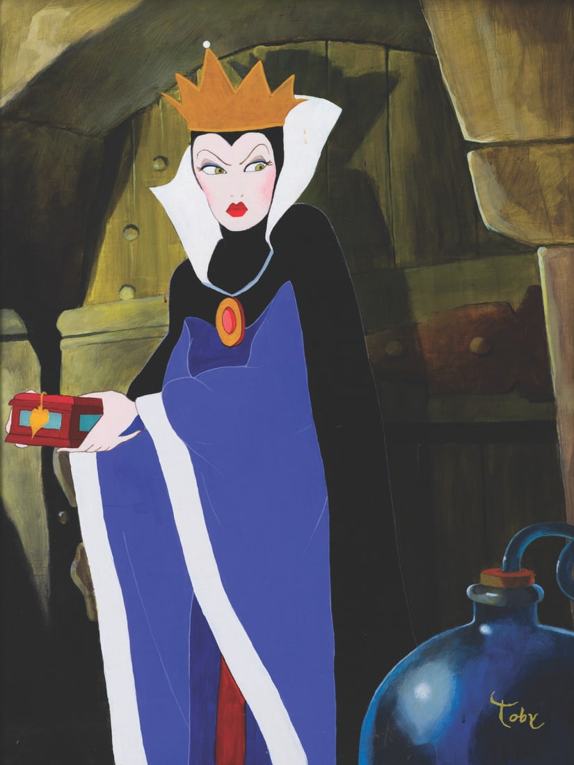 An Original "Snow White" Evil Queen Painting by Toby Bluth.: (Bluth, 2000s) A framed original painting of the Evil Queen from "Snow White and the Seven Dwarfs" by artist Toby Bluth. With an image size of 17.5" x 23.5" in a 23.5" x 29.5" frame, the signed, hand-