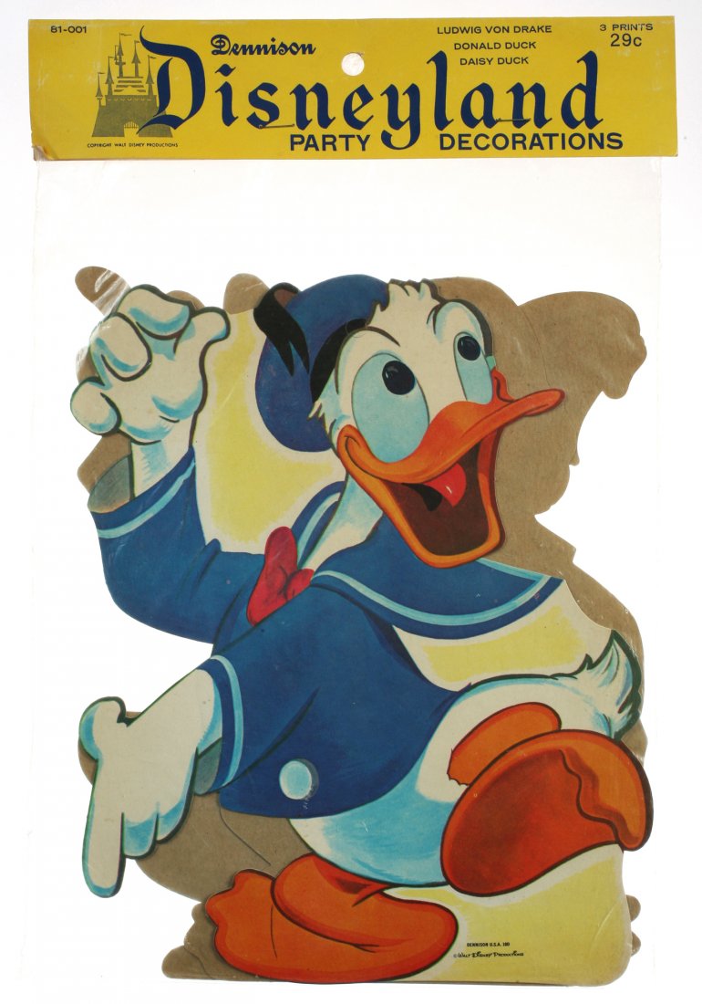 Collection of (3) Packs of Disneyland Party: (Disneyland, 1960s) Collection of (3) unopened packs of Disneyland party decorations. All (3) packs feature Donald, Daisy, and Ludwig Von Drake, and come in their original Disneyland packaging. Packag