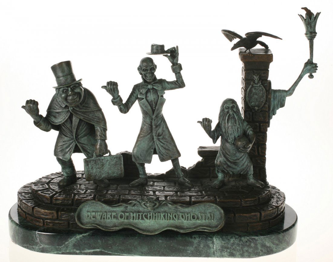 Rare Bronze Hitchhiking Ghosts Sculpture.: (Disneyland, 1991) Rare bronze sculpture of the famous “Hitchhiking Ghosts” from the “Haunted Mansion” attraction at Disneyland. Sculpted by artist David Smith and produced in the Henry Alvare