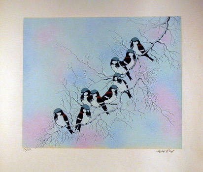 271: Max Karp Signed Serigraph, Birds, Branch, Wildlife