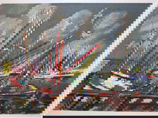 416: Millard Sheets Signed Lithograph, Fisherman