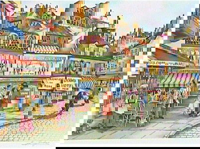 Ari Gradus Signed Lithograph, Sidewalk Café": Artist: Ari Gradus Title: Sidewalk Cafe Year: 1980 Medium: Lithograph Edition: 245 Paper Size: 29 x 21