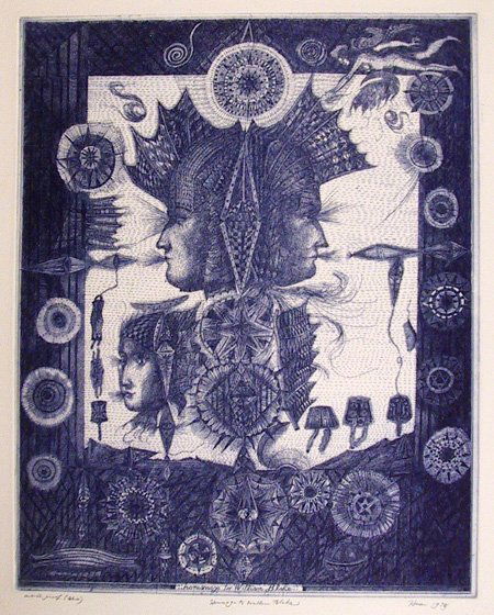 Burt Hasen Signed Etching, Homage to William Blak: Artist: Burt Hasen Title: Homage to William Blake Year: 1979 Medium: Etching, signed in pencil Edition: