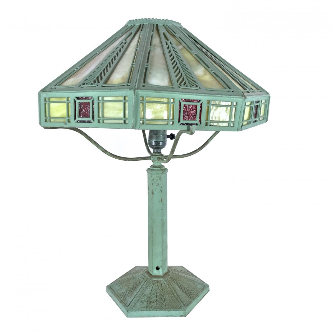Bradley & Hubbard Metal Overlay and Slag Glass Lamp (1 of 9)