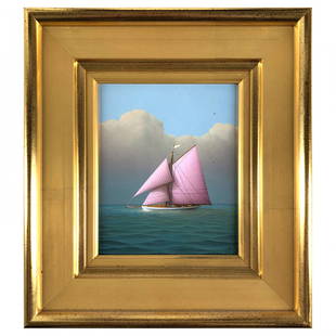 George Nemethy Original Oil on Panel Sailboat Painting: George Nemethy (b.1952) Original Oil on Panel Pink Sailboat PaintingPainting Size Appx: 4.75 inch x 5.75 Framed Dimensions: 8.5 in width x 9.5 in heightThe Nemethy family presently consists of six art