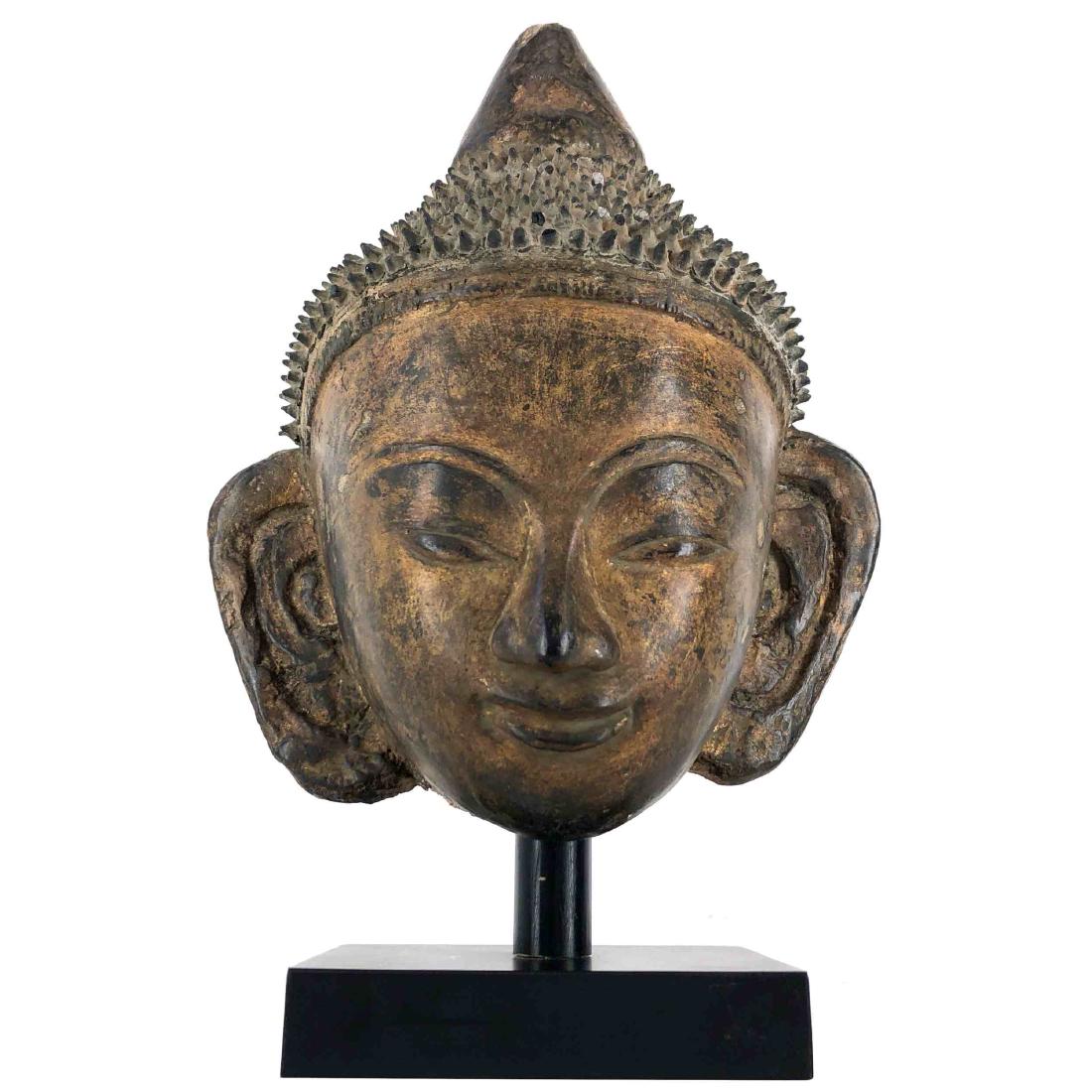Wonderful 17th century Burmese Stucco Buddha: Wonderful 17th century Burmese Stucco Buddha bust with stand 14.5 H x 10 W x 7 D Ava Style, High quality-Rare and originating from Burma.