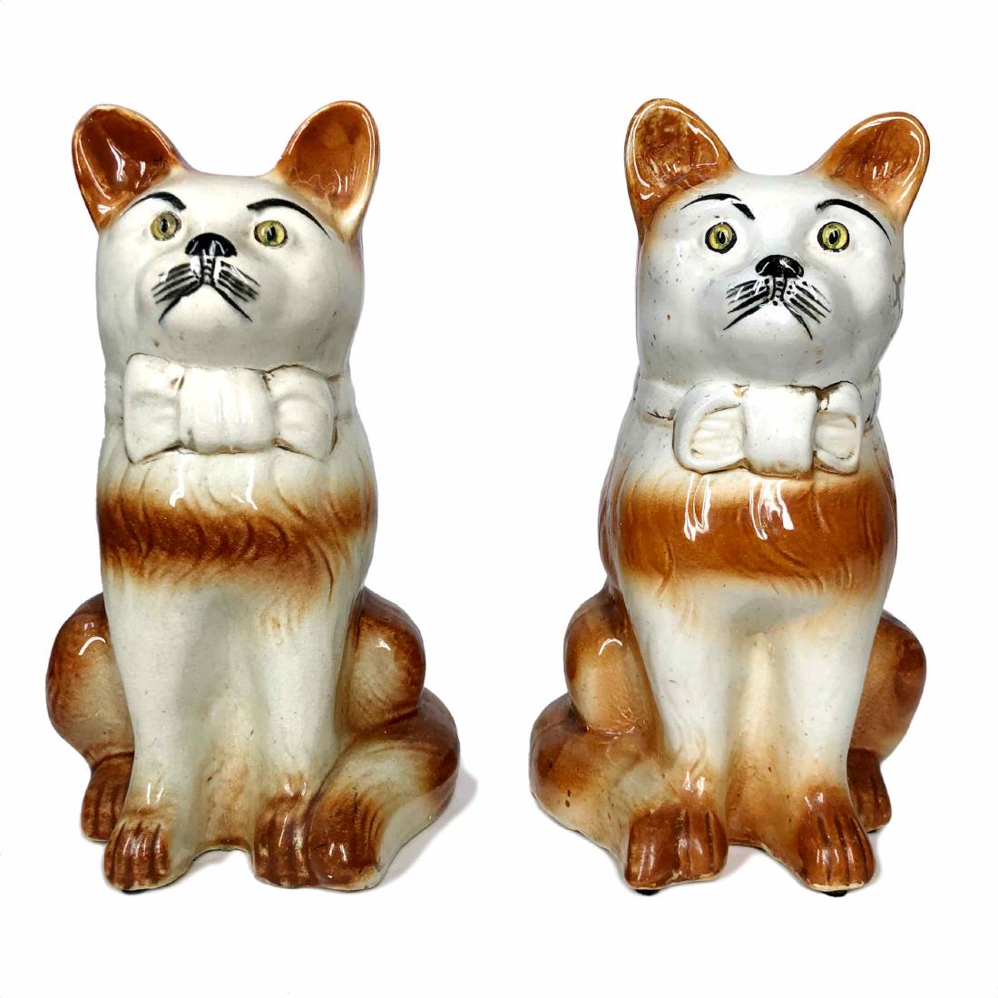 Pair of Stafforshire Cats with Glass Eyes c1900 (1 of 6)