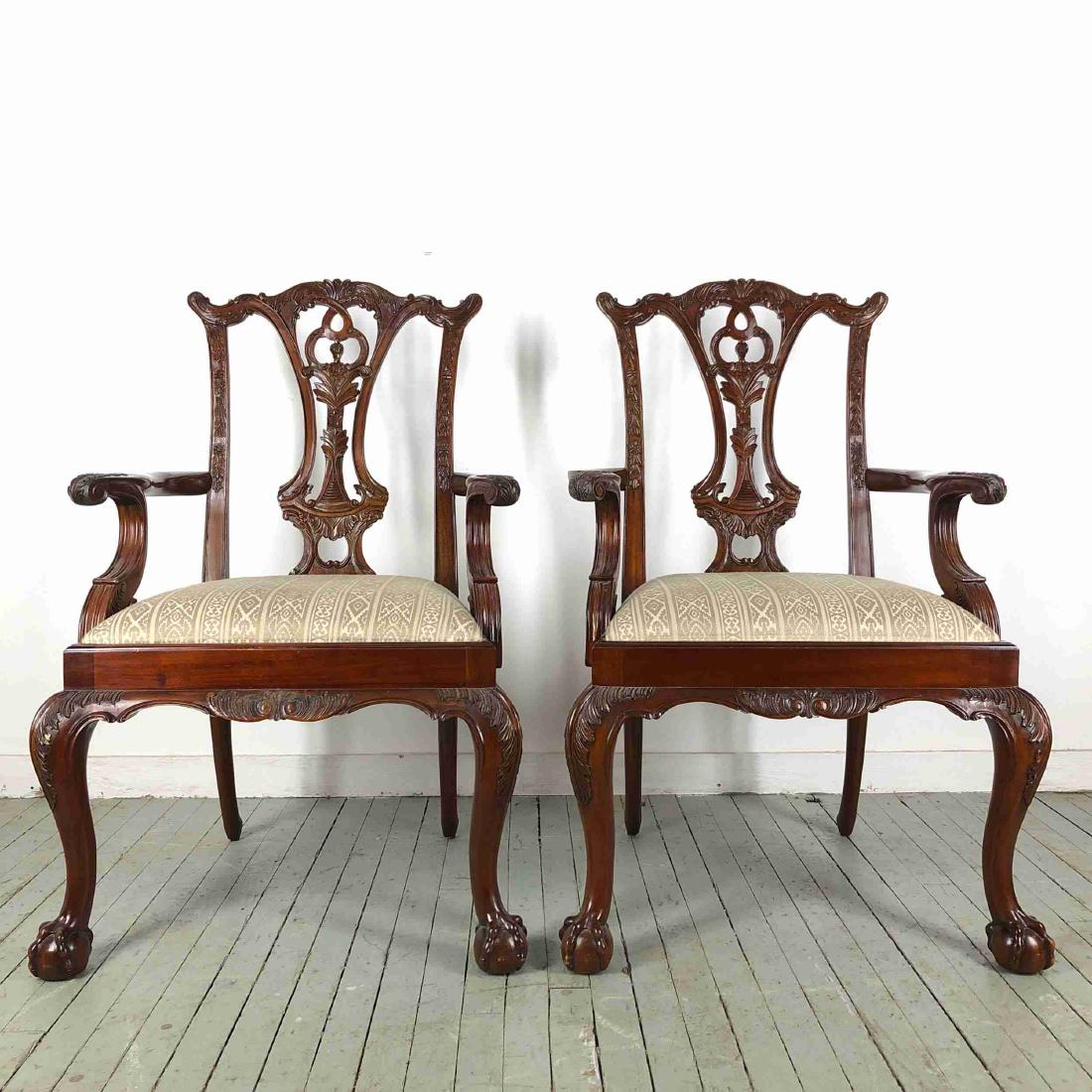 Pair of Carved Chippendale Arm Chairs (1 of 14)