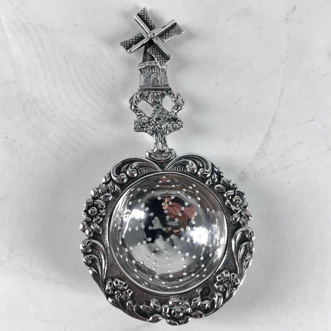 Antique Dutch Sterling Silver Tea Strainer w/ Wind (1 of 5)