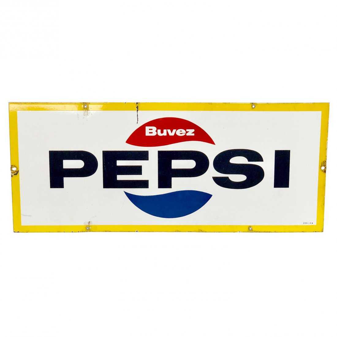 MCM French Buvez PEPSI Porcelain Enamel Sign, 1950 (1 of 5)