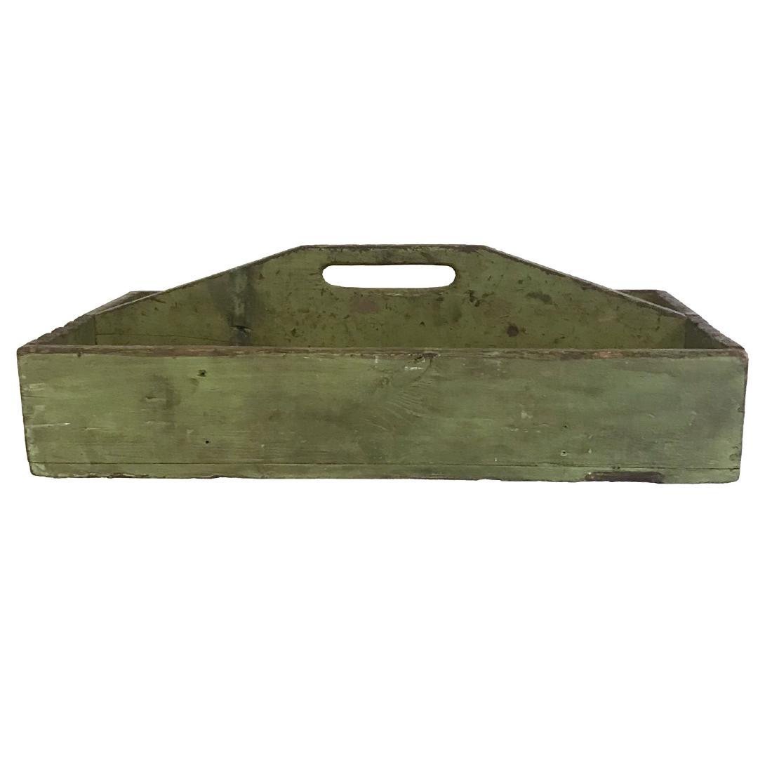 Antique Country Large Wood Tote Carrier Green Paint (1 of 8)