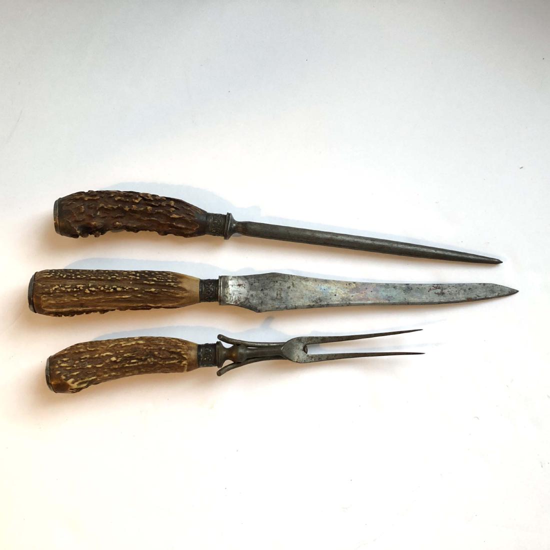 George Wostenholm Three Piece Antler Carving Set (1 of 3)