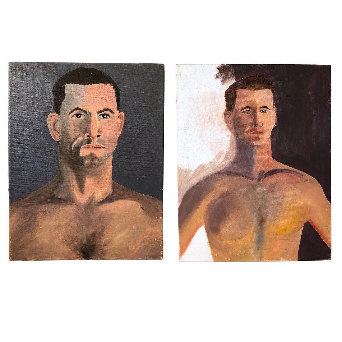 Pair of Vintage Unsigned Male Portrait Paintings (1 of 7)