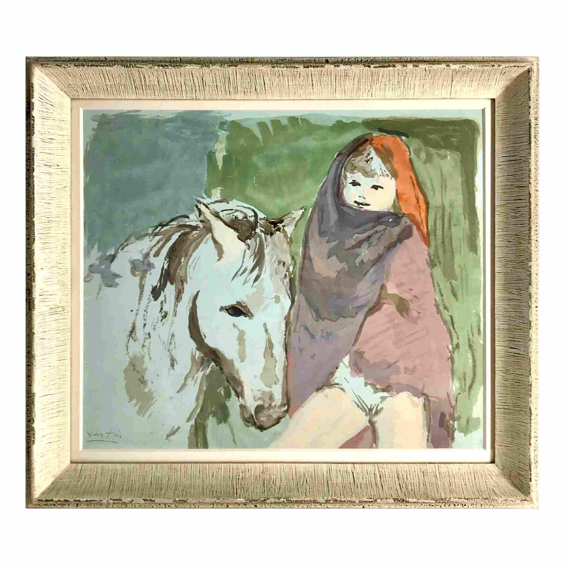 Framed Silkscreen by Marcel Vertes Woman & White Horse (1 of 4)