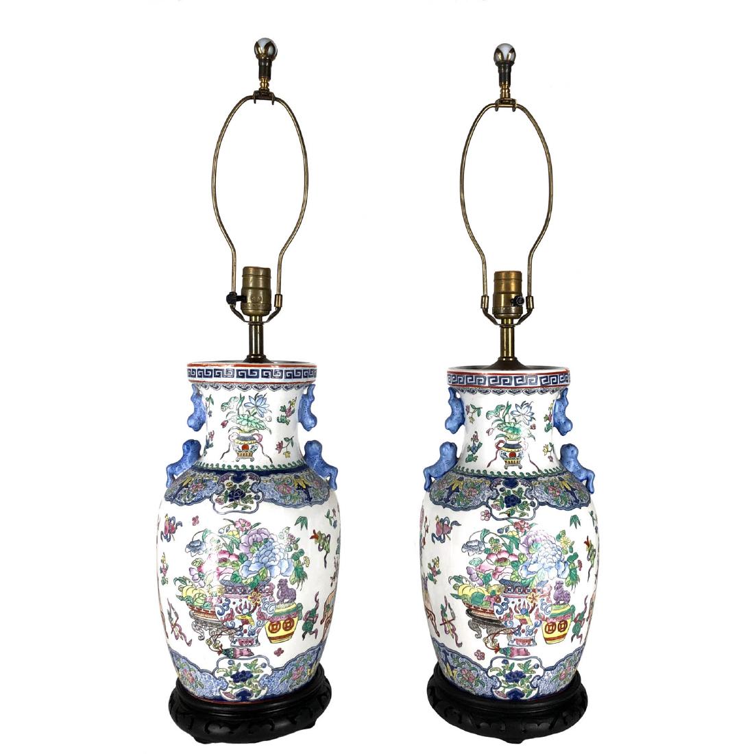 PAIR Hand Painted Vintage Chinoiserie Vase Lamps (1 of 6)
