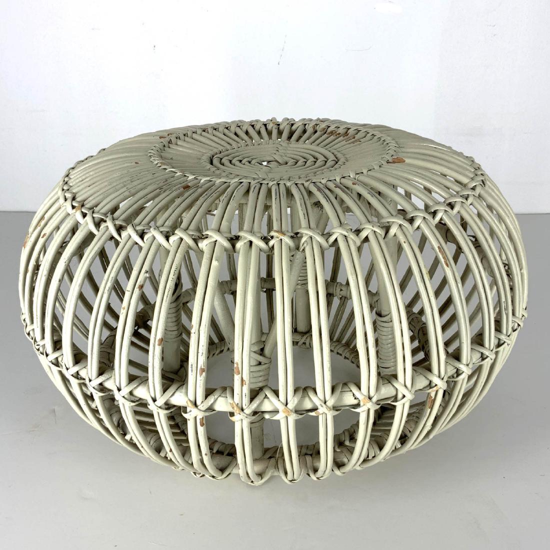 Franco Albini 1950s MCM Rattan Pouf Ottoman: Mid Century Modern Rattan pouf or ottoman by Franco Albini of Italy, 1950s 12 inch height x 20 inch depth