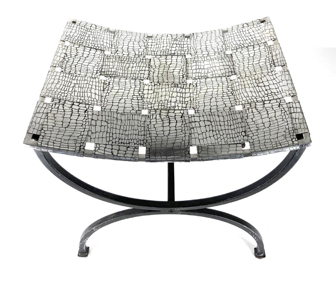 Designer Polished Woven Nickel Stool on Iron Frame (1 of 8)