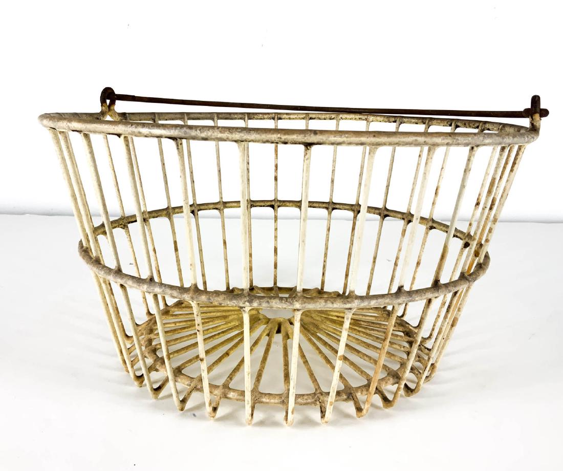 Antique Farmhouse Yellow Wire Basket Egg Carrier