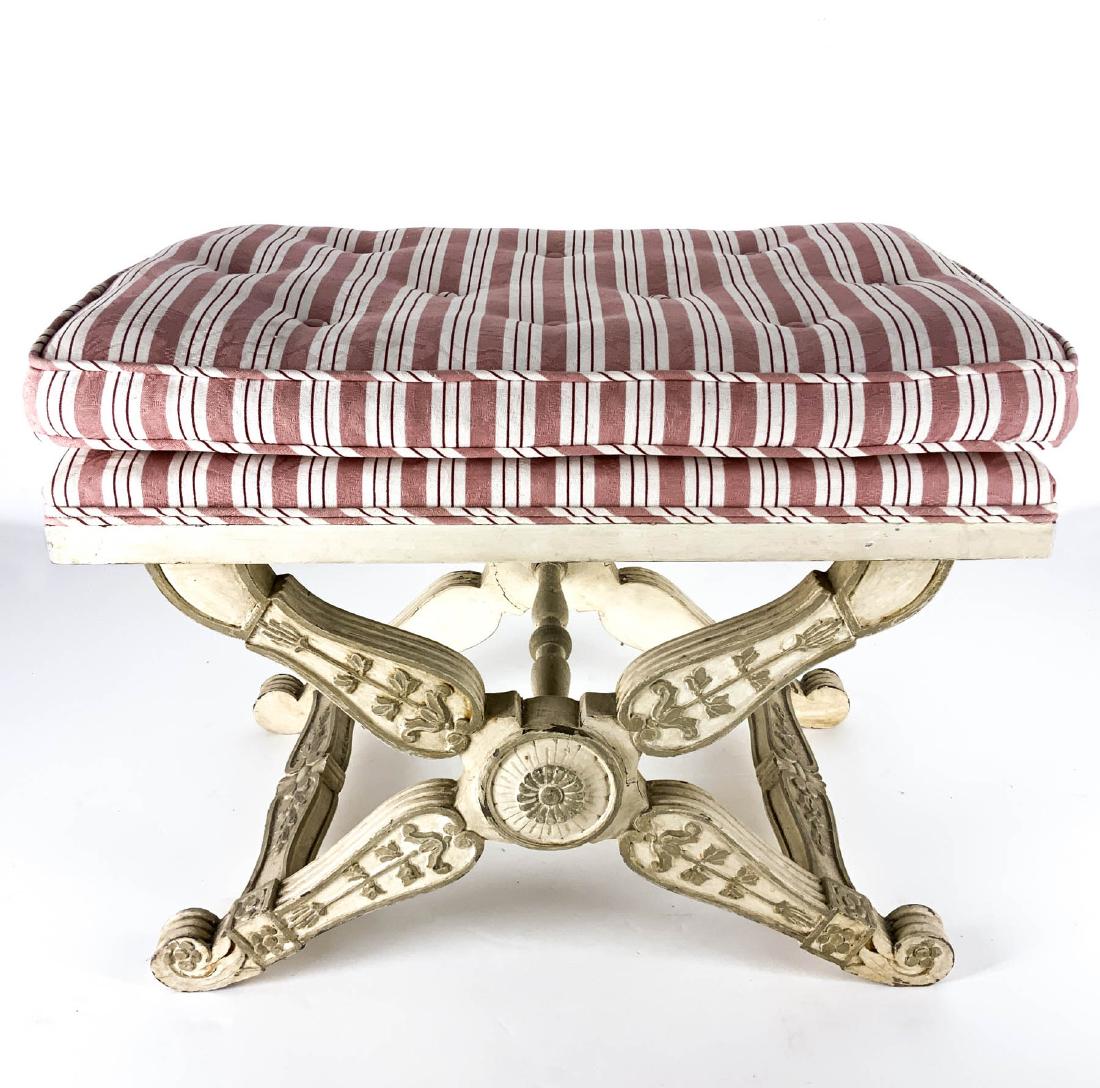 Antique French Louis XVI Style Upholstered Ottoman (1 of 7)