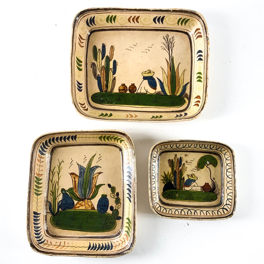 Set of 3 Vintage Mexican Folk Art Pottery Trays (1 of 8)