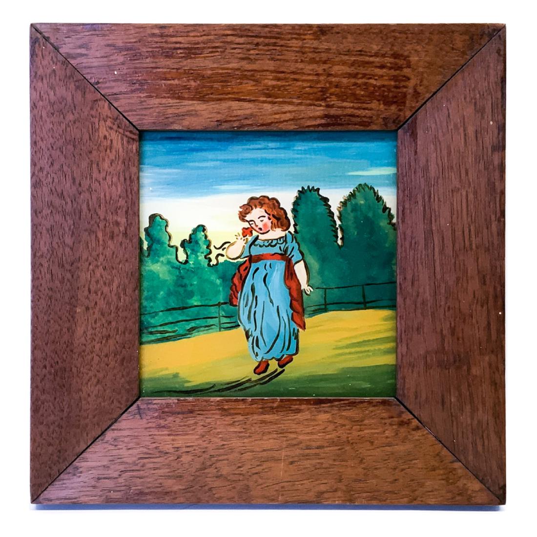 Folk Art Painting in Reverse Glass 1968 Signed (1 of 3)