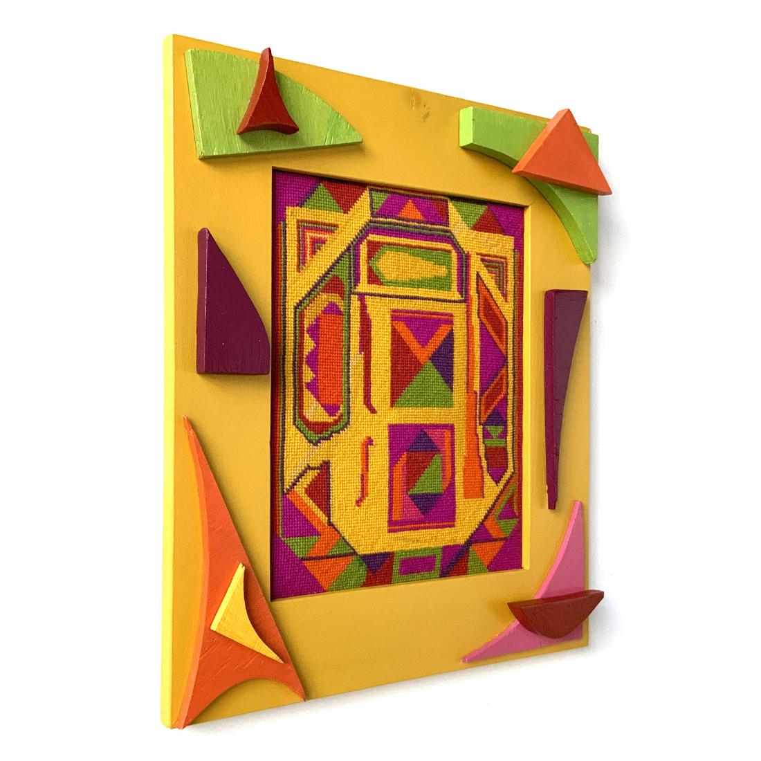 Needlework and Frame of Abstract Wood Art (1 of 4)