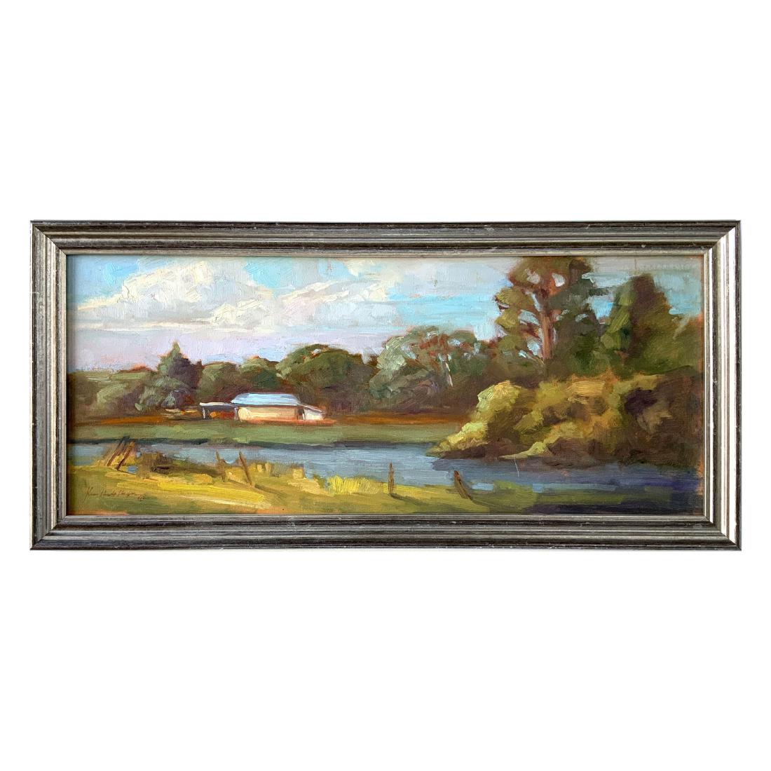 Painting of Charleston Farm by Karen Hagan: Original Landscape Painting of Charleston Farm by Karen Hagan Karen Hagan is an artist and gallery owner of Hagan Fine Art in Charleston, SC Gallery price of this piece is $1,500 Framed: 12 H x 26 W P