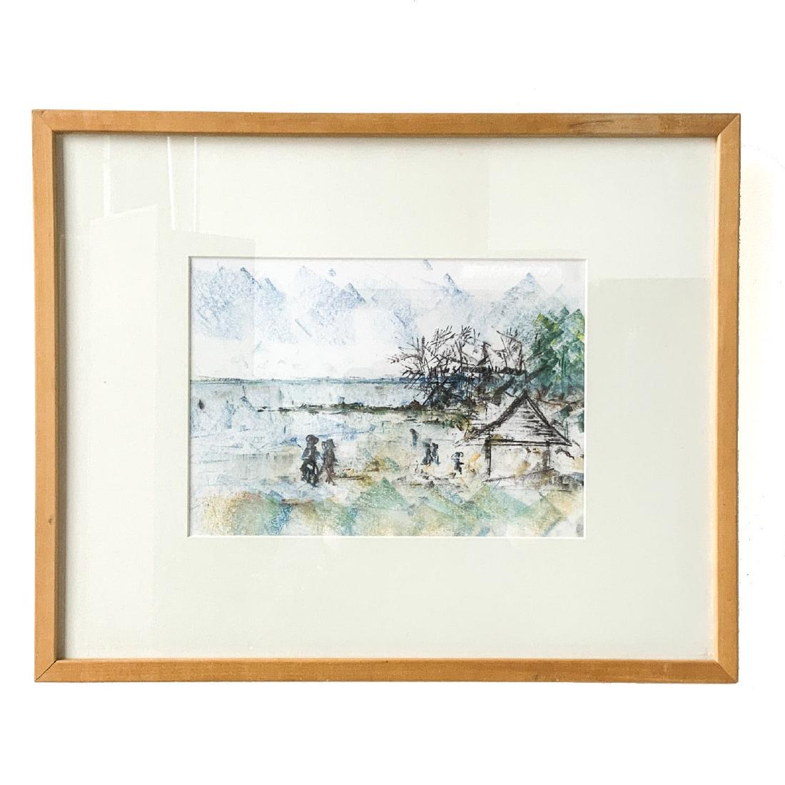 Pastel On Paper Seascape by Artist: Nicely done water scene, beach done in pastel, framed behing glass and contemporary birch wrap around frame. Framing by J Pocker & Son. Art- 11.75 w x 8 h Overall- 20.75 w x 17 h $30 flat fee boxing, 