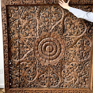 Large Carved Panels from Thailand: Large Carved Wooden Panels from Thailand Each panel measures: 71 h x 11.75 w x 1.5 d Overall measurements: 71 h x 70.5 w x 1.5 d Easy convenient local pickup available, local delivery available for fe