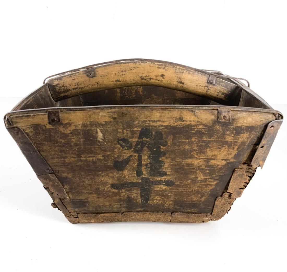 Antique Chinese Grain Bucket Painted w/ Iron work (1 of 7)
