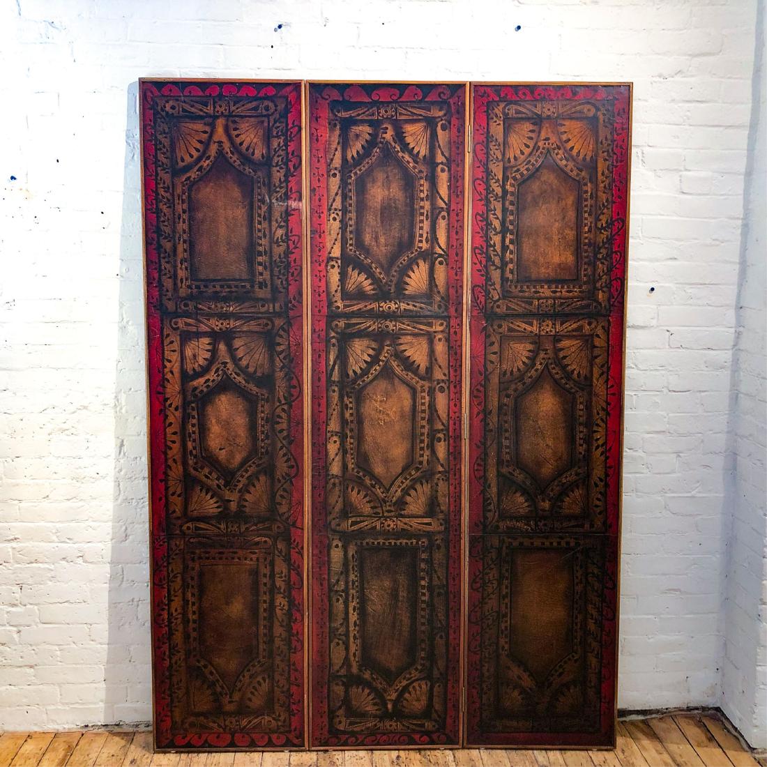 Leather Painted Three Panel Screen (1 of 12)