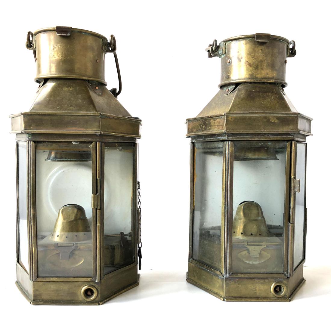 Pair of Antique Nautical Bulpitt Ship Lanterns (1 of 16)