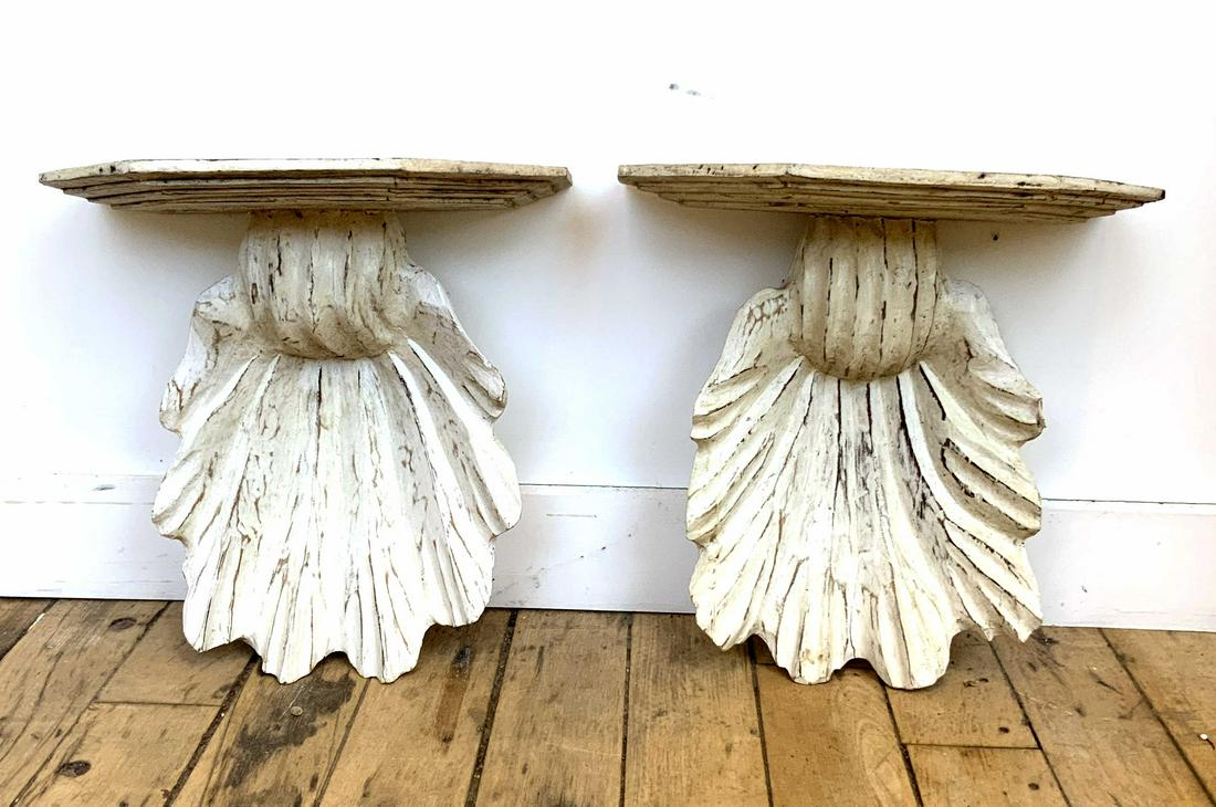 Pair Large Wood Carved Wall Shelves (1 of 5)
