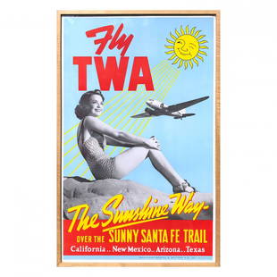 Vintage Fly TWA Poster - Framed Not Repro 1939 Santa Fe: see all photos and closeup images. Fly TWA - The Sunshine Way Travel Poster. Upon receiving some additional information from a viewer who has direct knowledge of TWA and information regarding the post